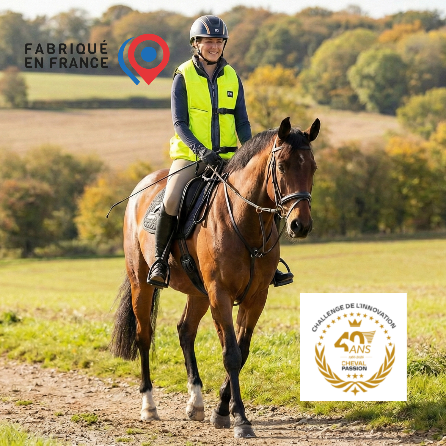 découvrez notre gilet airbag Askara Mistral série Horizon, un gilet fabriqué en France et conçu spécialement pour les cavaliers de randonnée, d'extérieur et de balade ! Primé 2e aux trophées de l'Innovation 2026 à Cheval Passion Avignon !